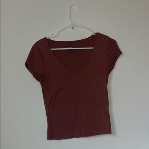 Women's Brown V-Neck Top